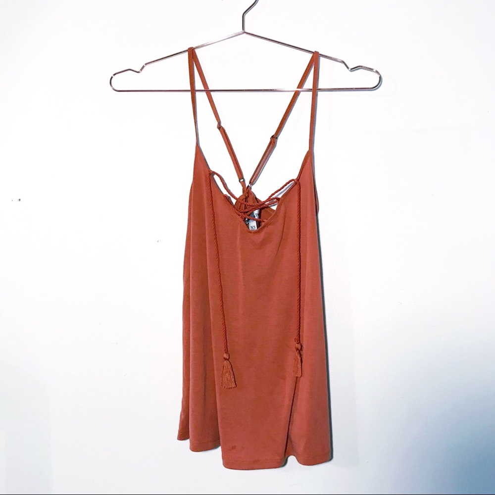 Abercrombie Burnt Orange Tassel Lace Up Tank